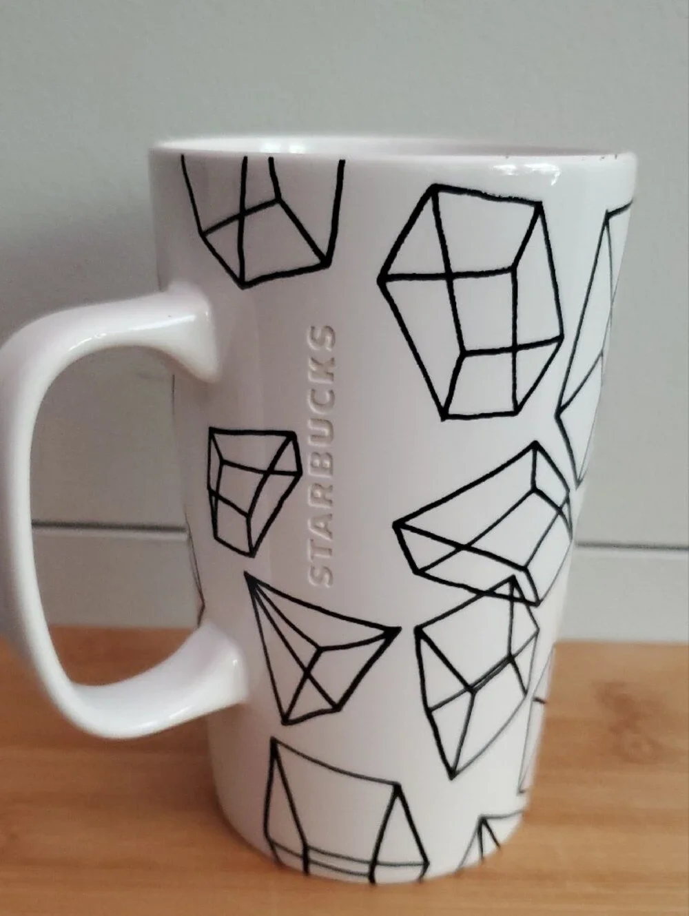 Starbucks White Mug with Green Circle and Black Geometric Print
